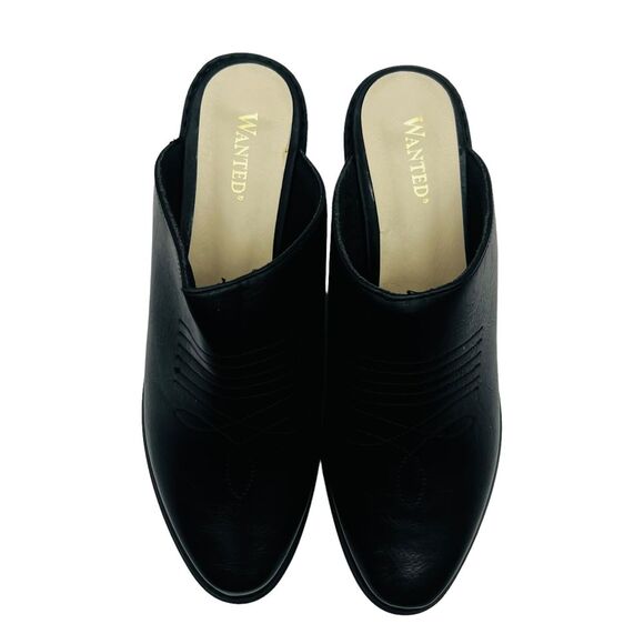 Women's Wanted Black Mules Lila Size‎ 7.5 NWT Box Small Wedge Heel Slip On Shoes - Picture 1 of 11